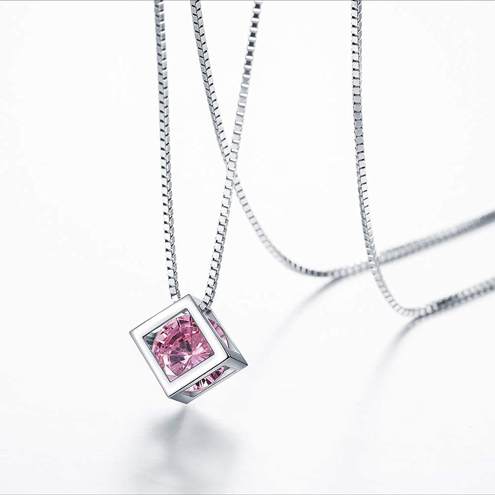 Birthstone Necklace/Earring 925 Sterling Silver Women Cross/3D Cube/Cresent Moon Birth Stone Jewelry Mens Birthday Gift Anniversary Present - Image 2
